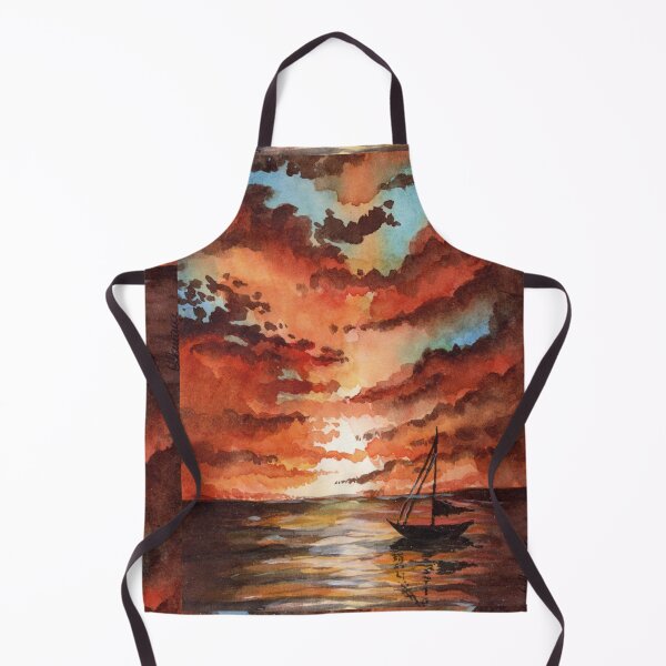 Item preview, Dramatic Sunset Watercolour Print, Seascape Wall Art | Between Fire and Sea designed and sold by ArithraStudio.
