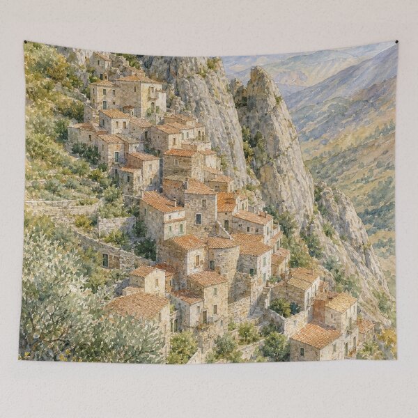 Item preview, Castelmezzano Village in Basilicata Watercolour designed and sold by FurusatoGallery.