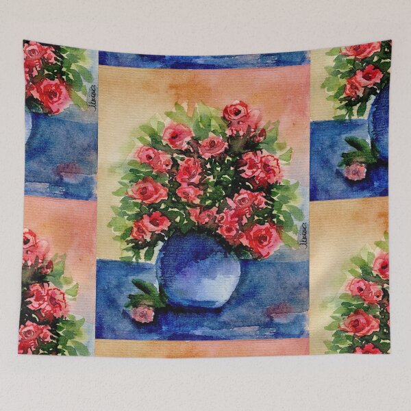 Aperçu de l'œuvre Nature morte aquarelle de roses bleues, art floral | Roses bleues créée et vendue par ArithraStudio.