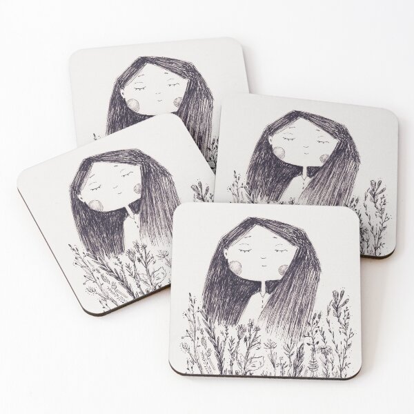 Item preview, Dreaming Girl in Wildflowers Ink Drawing designed and sold by Mariamoart.