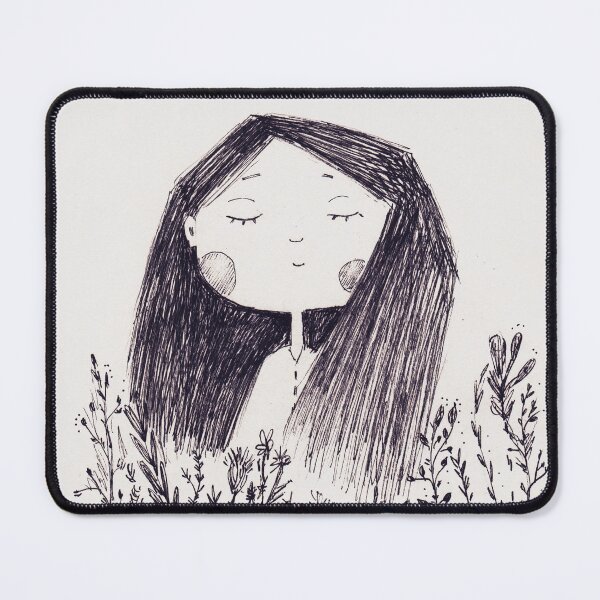 Item preview, Dreaming Girl in Wildflowers Ink Drawing designed and sold by Mariamoart.