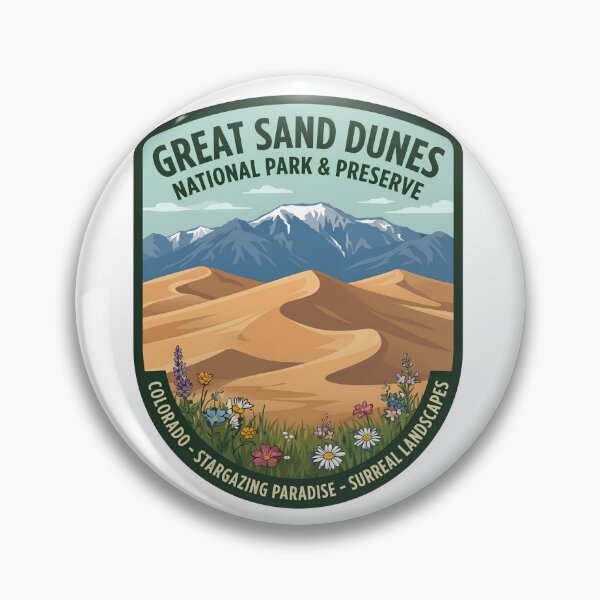 Item preview, Great Sand Dunes National Park Colorado Retro Wildflowers Badge designed and sold by LittleArij.