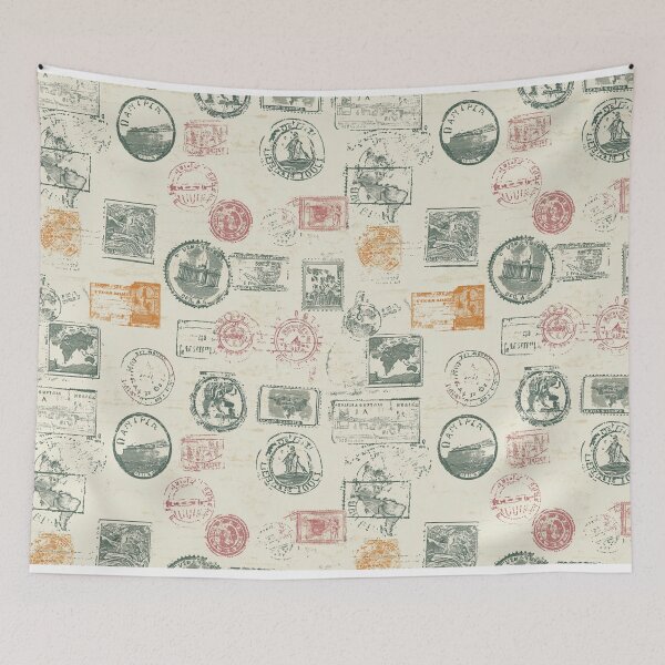 Item preview, Vintage Travel and Passport Stamp Pattern designed and sold by naturalplanners.