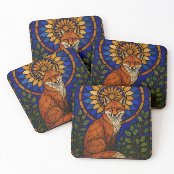 Item preview, Stained Glass Fox Sunflower Rose Window designed and sold by kuradoshanon.