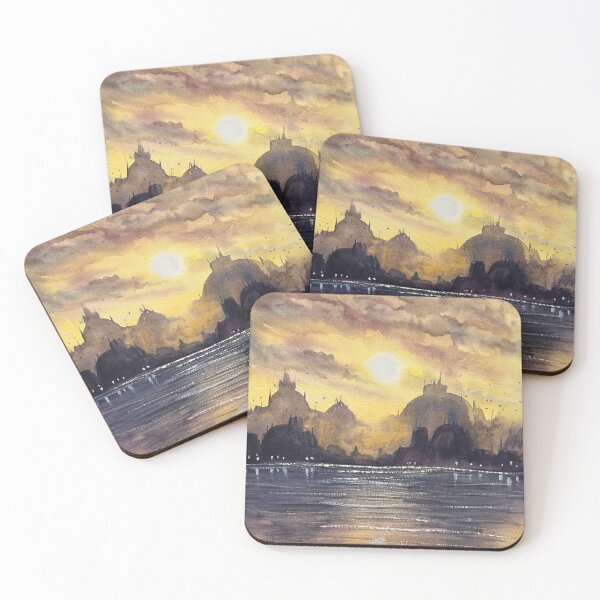 Item preview, Atmospheric Watercolour Cityscape Print, Dusk Wall Art | City of Dusk designed and sold by ArithraStudio.