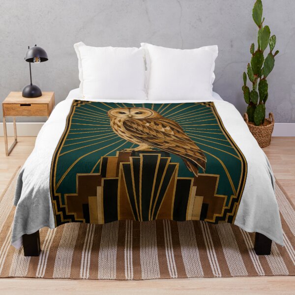 Item preview, Art Deco Owl Teal Sunburst Panel designed and sold by kuradoshanon.