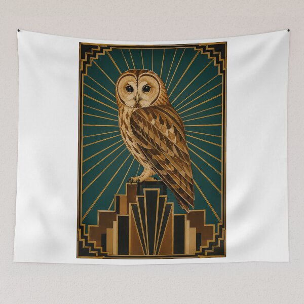 Item preview, Art Deco Owl Teal Sunburst Panel designed and sold by kuradoshanon.