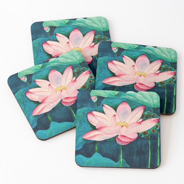 Item preview, Pink Lotus Watercolour Print, Botanical Wall Art | Lotus at Dusk designed and sold by ArithraStudio.