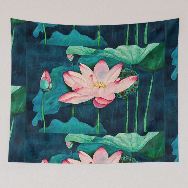 Item preview, Pink Lotus Watercolour Print, Botanical Wall Art | Lotus at Dusk designed and sold by ArithraStudio.
