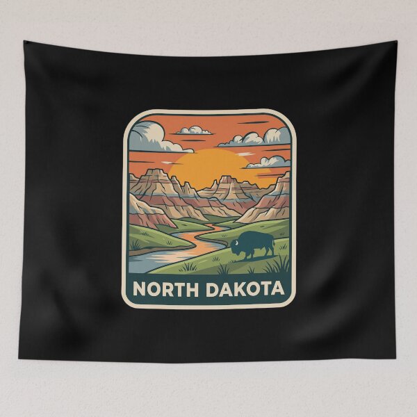 Item preview, Retro North Dakota Badlands Bison Travel Graphic designed and sold by Paper Drip.