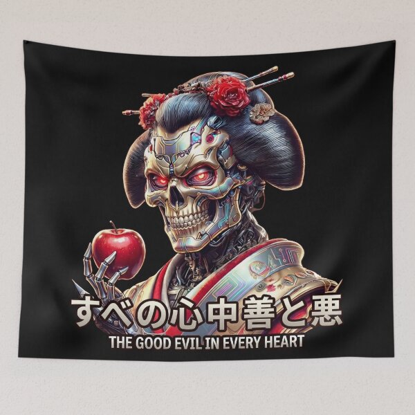 Item preview, Cybernetic Geisha Skull Holding Apple designed and sold by Voodoo Store Paranormal Collections.