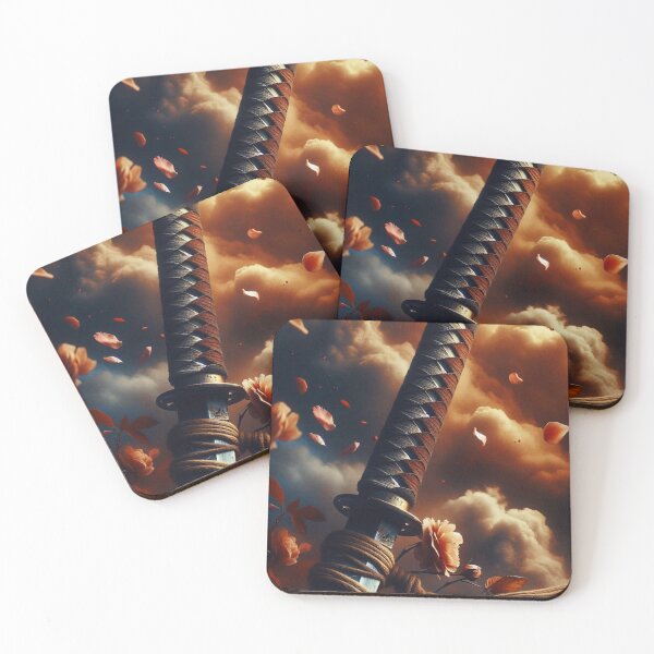 Item preview, Katana Sword Roses Floating Petals Sunset Clouds Japanese Art designed and sold by LYAN-STORE.