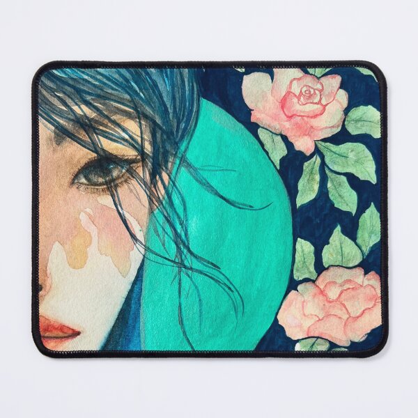 Item preview, Teal Blue Watercolour Woman Portrait, Botanical Art | Behind the Garden designed and sold by ArithraStudio.