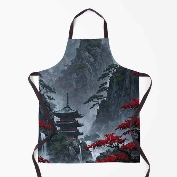 Item preview, Japanese Pagoda Misty Mountain Waterfall Red Maple Trees Landscape designed and sold by LYAN-STORE.