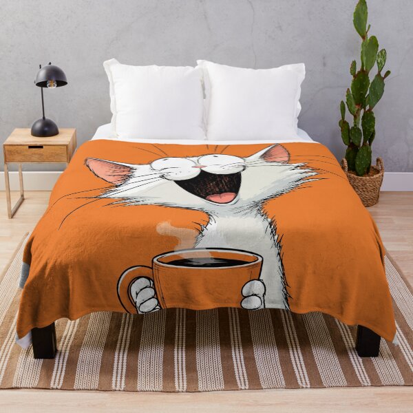 Item preview, Happy Excited Morning Coffee Cat Funny Caffeinated White Kitten Comic Graphic designed and sold by The Upside Down.