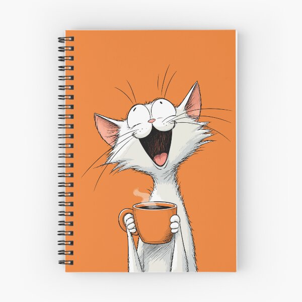 Item preview, Happy Excited Morning Coffee Cat Funny Caffeinated White Kitten Comic Graphic designed and sold by The Upside Down.