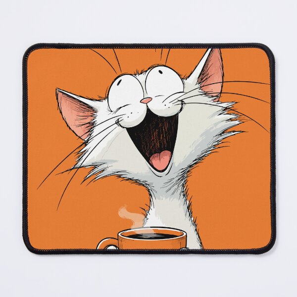 Item preview, Happy Excited Morning Coffee Cat Funny Caffeinated White Kitten Comic Graphic designed and sold by The Upside Down.