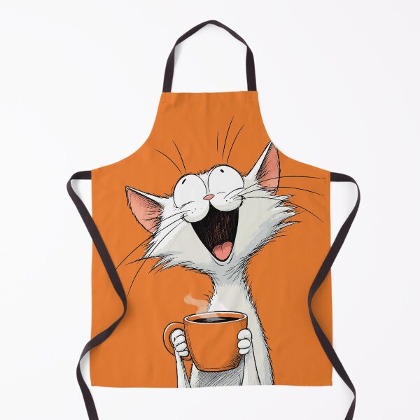 Item preview, Happy Excited Morning Coffee Cat Funny Caffeinated White Kitten Comic Graphic designed and sold by The Upside Down.