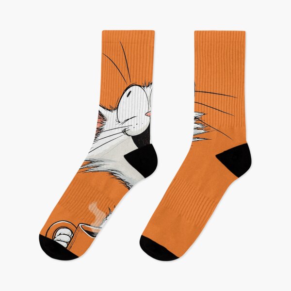 Item preview, Happy Excited Morning Coffee Cat Funny Caffeinated White Kitten Comic Graphic designed and sold by The Upside Down.