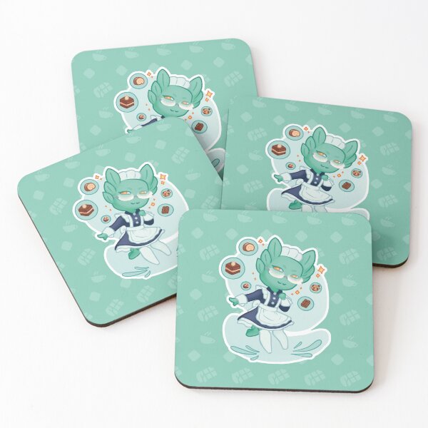 Item preview, Mint Axolotl Maid with Glasses & Chocolate designed and sold by Honey-сake.