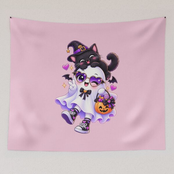 Item preview, Cute Halloween Ghost with Black Cat and Candy designed and sold by OMdesign10.