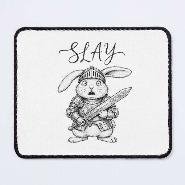 Item preview, Slay - Scared Ironic Bunny Knight with Cursive Font designed and sold by Dripcraft100.