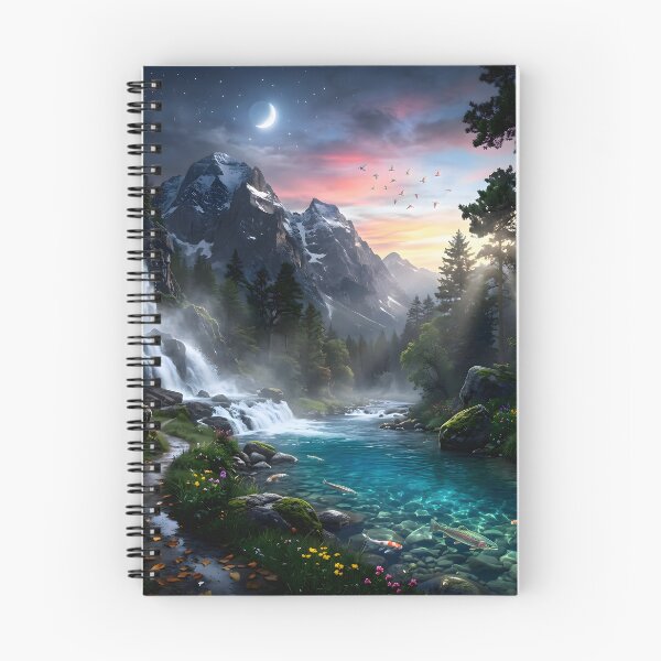 Item preview, Serene Mountain Waterfall River Landscape designed and sold by hutofdesigns.