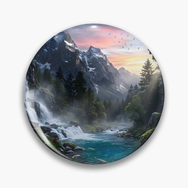 Item preview, Serene Mountain Waterfall River Landscape designed and sold by hutofdesigns.