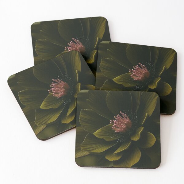 Item preview, Dark Olive Green Hellebore Flower Pink Stamens Macro Art designed and sold by LYAN-STORE.