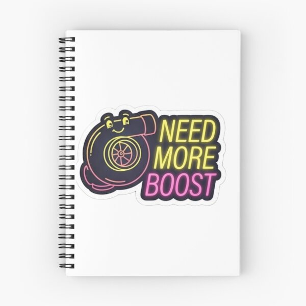 Item preview, "Need More Boost" – Cute retro turbocharger line-art illustration with neon text designed and sold by littleearty.