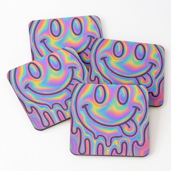 Item preview, Melting Smiley Face Dripping Holographic Psychedelic Art designed and sold by LYAN-STORE.