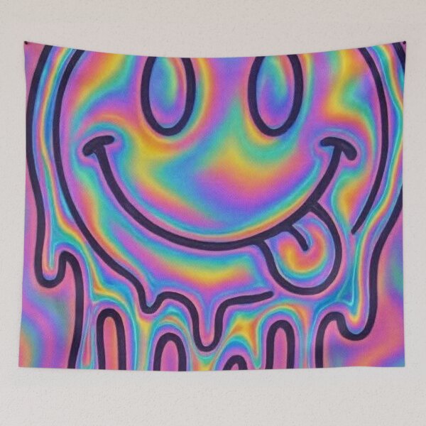 Item preview, Melting Smiley Face Dripping Holographic Psychedelic Art designed and sold by LYAN-STORE.