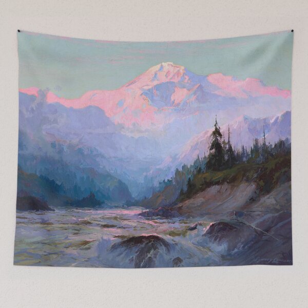 Item preview, Mount McKinley and McKinley River pink sunset landscape painting by Sydney Mortimer Laurence designed and sold by Jéanpaul  Ferro.