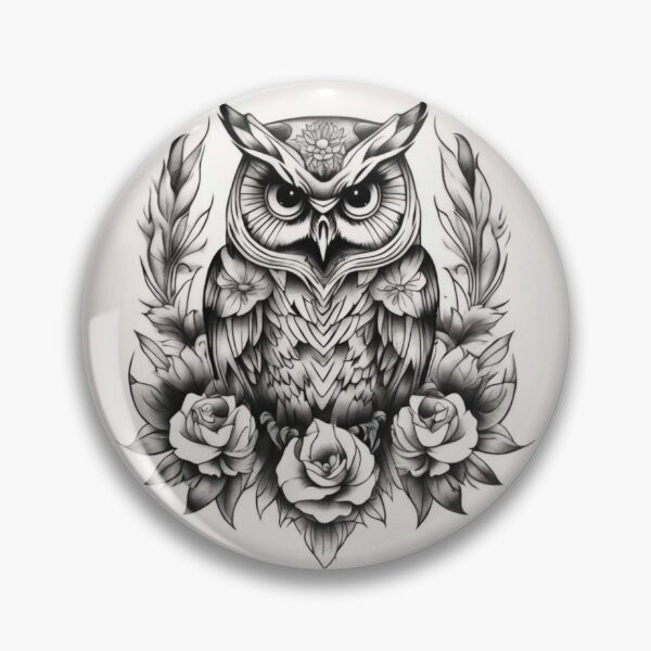 Artikelvorschau, Eulen-Rosen-Vintage-Gothic-Tattoo-Design entworfen und verkauft von EchoWave11.