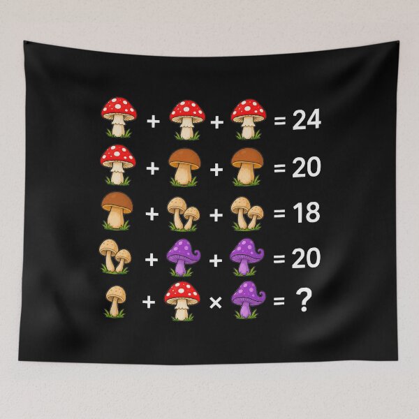 Item preview, Mushroom Math Equations Brain Teaser Puzzle on Black Shapes Mania designed and sold by Shapes-Mania.