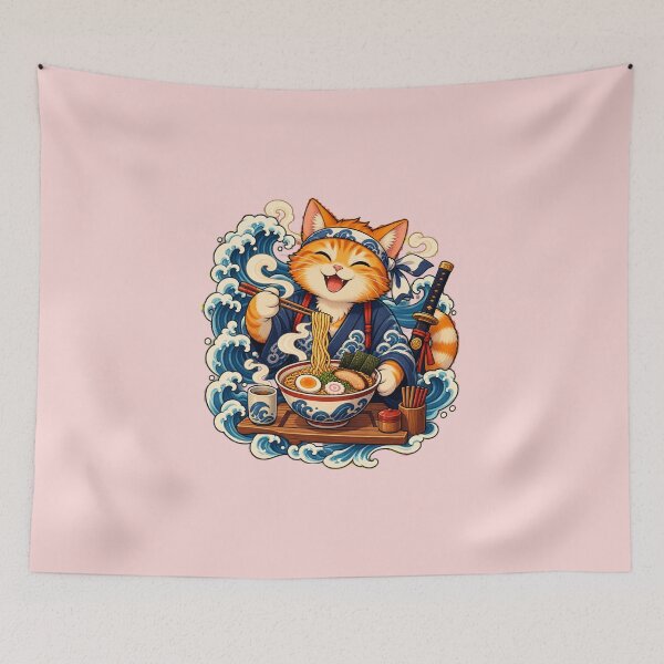 Item preview, Samurai Ramen Cat Japanese Wave Art designed and sold by WelLarsDigitals.