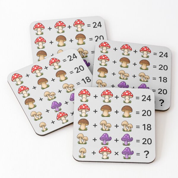 Item preview, Mushroom Math Equations Brain Teaser Puzzle on White Shapes Mania designed and sold by Shapes-Mania.