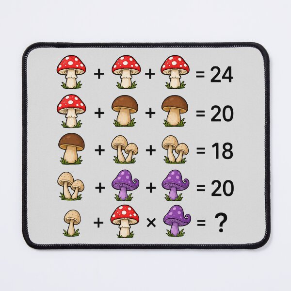 Item preview, Mushroom Math Equations Brain Teaser Puzzle on White Shapes Mania designed and sold by Shapes-Mania.