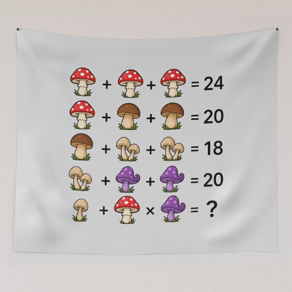 Item preview, Mushroom Math Equations Brain Teaser Puzzle on White Shapes Mania designed and sold by Shapes-Mania.
