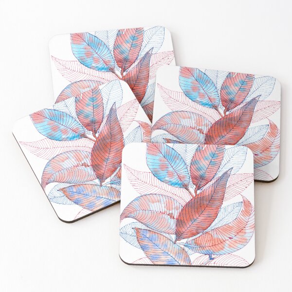 Item preview, Blue Pink Botanical Leaves: Watercolour Line Art designed and sold by ArithraStudio.