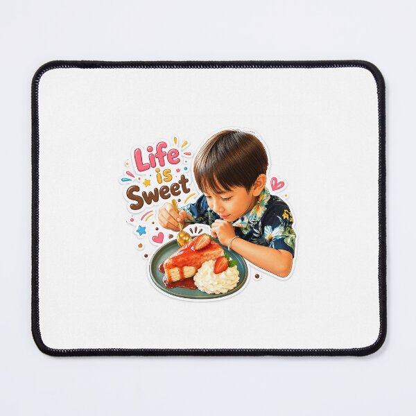 Item preview, Life is Sweet, Cute Boy Eating Strawberry Cake Sticker designed and sold by BlossoraStudio.