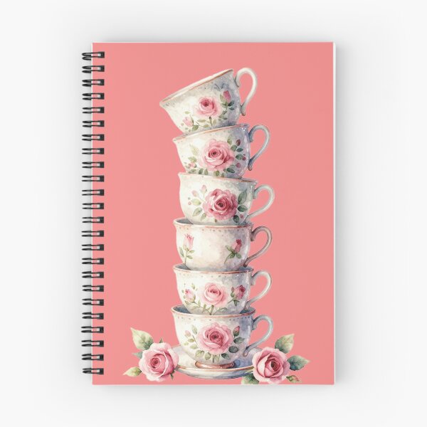 Item preview, Watercolor Stacked Vintage Teacups Pink Roses Art designed and sold by WildArtIT.