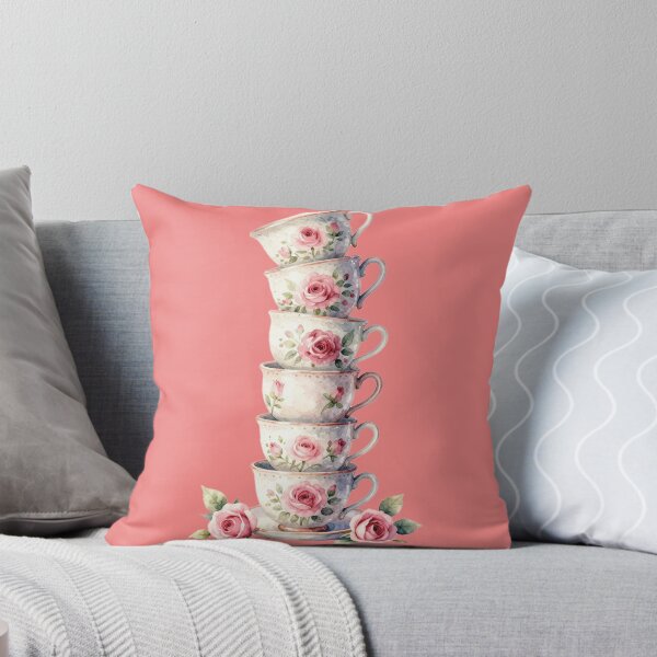 Item preview, Watercolor Stacked Vintage Teacups Pink Roses Art designed and sold by WildArtIT.