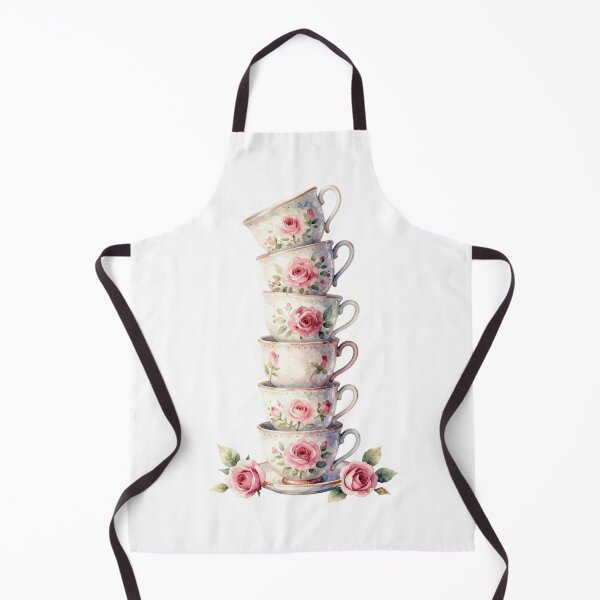 Item preview, Watercolor Stacked Vintage Teacups Pink Roses Art designed and sold by WildArtIT.