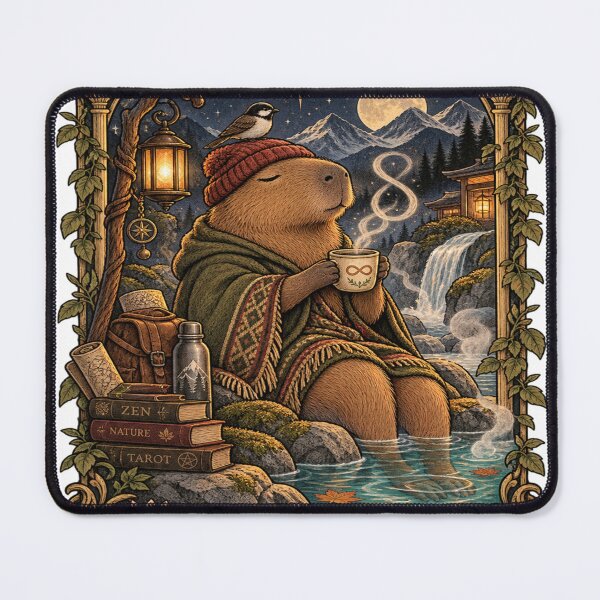 Item preview, The Hermit Capybara Tarot Card - Funny Cottagecore Coffee Art designed and sold by zhivago1980.