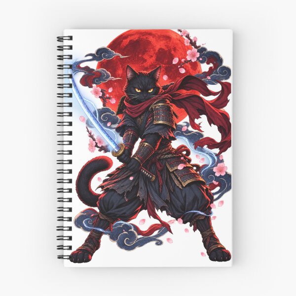 Item preview, Black Samurai Cat Under Crimson Moon designed and sold by WelLarsDigitals.