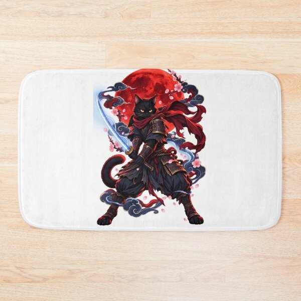 Item preview, Black Samurai Cat Under Crimson Moon designed and sold by WelLarsDigitals.