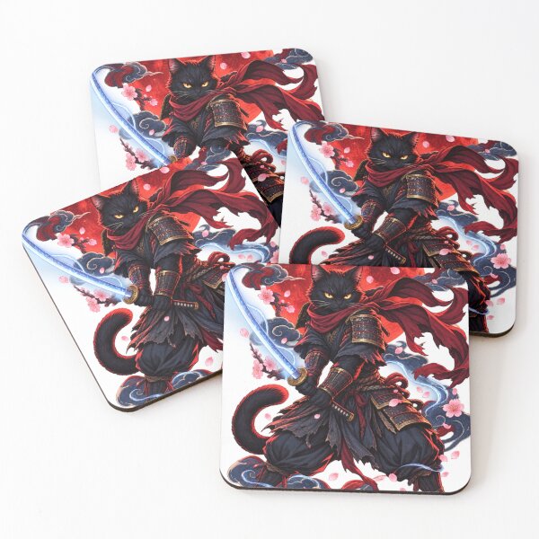 Item preview, Black Samurai Cat Under Crimson Moon designed and sold by WelLarsDigitals.