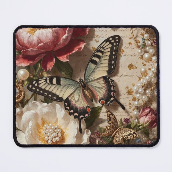 Item preview, Baroque Peonies Pearls and Vintage Butterfly Wallpaper designed and sold by DMarquiseArt.