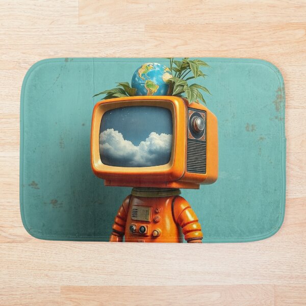 Artikelvorschau, Niedliche orangefarbene Retro-TV-Roboter-Sprossenkunst entworfen und verkauft von Cine8.